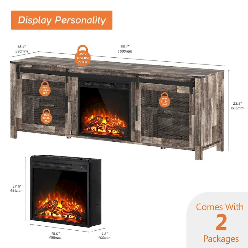 WAMPAT 36 inch 3 Sided Glass Electric Fireplace InsertBlack