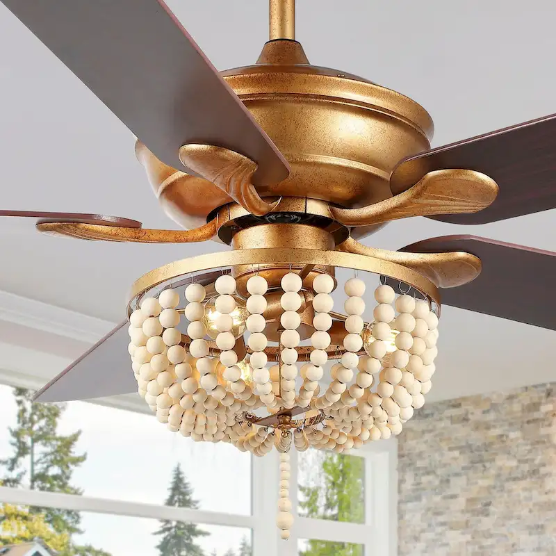 Quinn 52  3-Light Rustic Farmhouse Iron/Wood Bead Mobile-App/Remote-Controlled LED Ceiling Fan, by JONATHAN Y