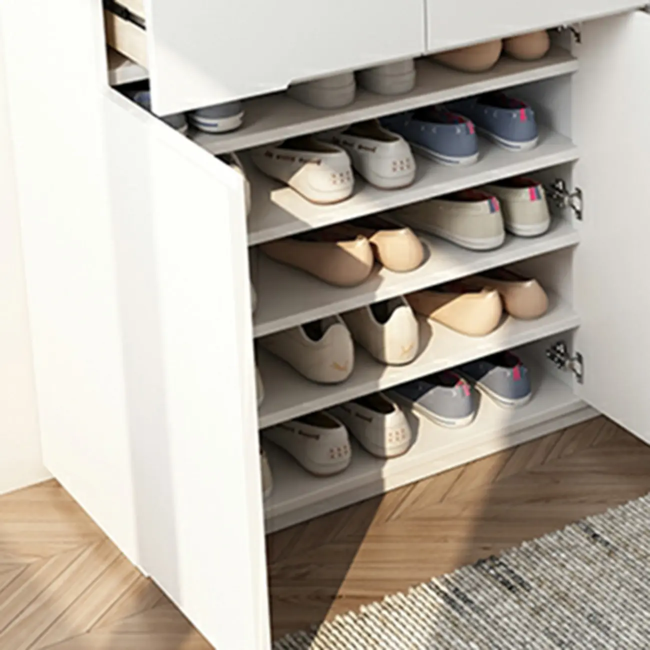 Trendy Large White Wood Hallway Shoe Cabinet