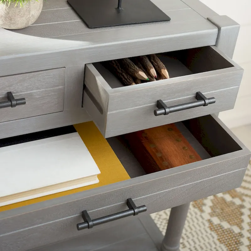 SAFAVIEH Philomene Distressed White 3-Drawer Console Table - 23.5 W x 13 L x 29.5 H - 24Wx13Dx30H