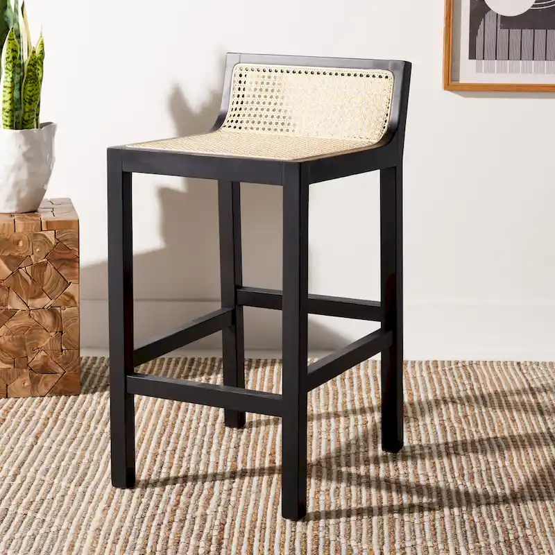 SAFAVIEH Carry Low Back Cane Counter Stool - 16 W x 19 D x 31 H - 16Wx19Dx31H
