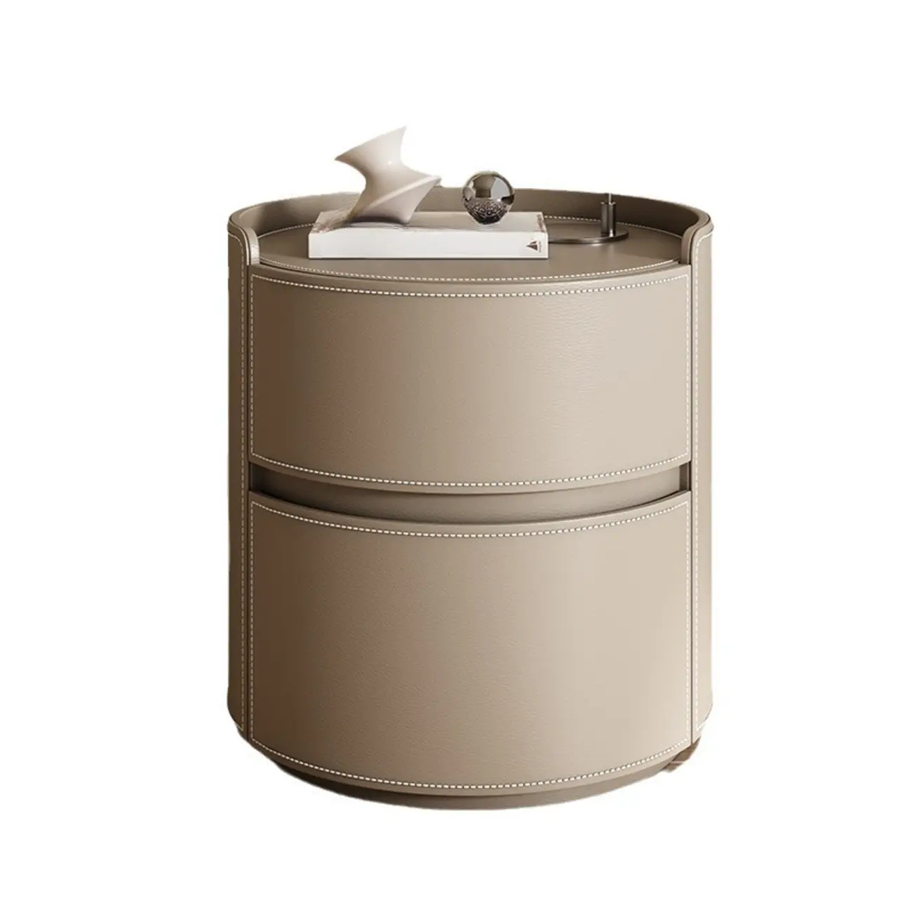 Modern Leather Tray Round 2-Drawer Nightstand