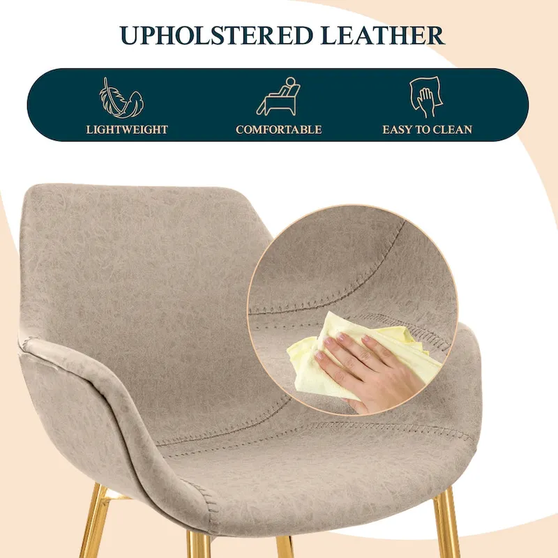 Markley Modern Leather Dining Armchair Set of 4 With Gold Metal Legs Accent Side Chair