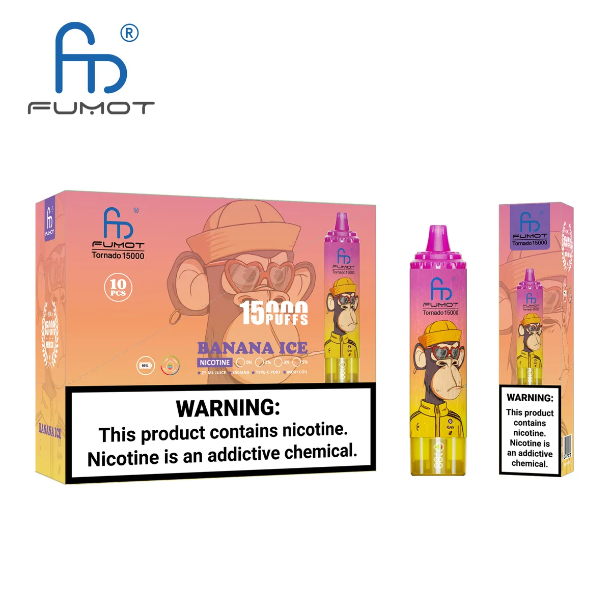 Fumot Tornado 15000 Banana Ice – 10er-Displaybox mit Einweg-Vape und Einzelpackung
