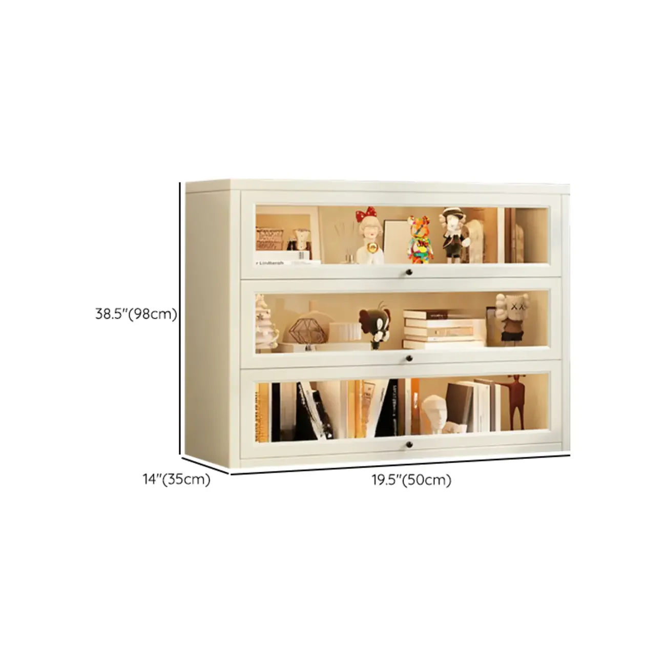 Chalk Vertical Bookshelves with 3 Cabinets, 3-Shelf Alloy Frame and Closed Back