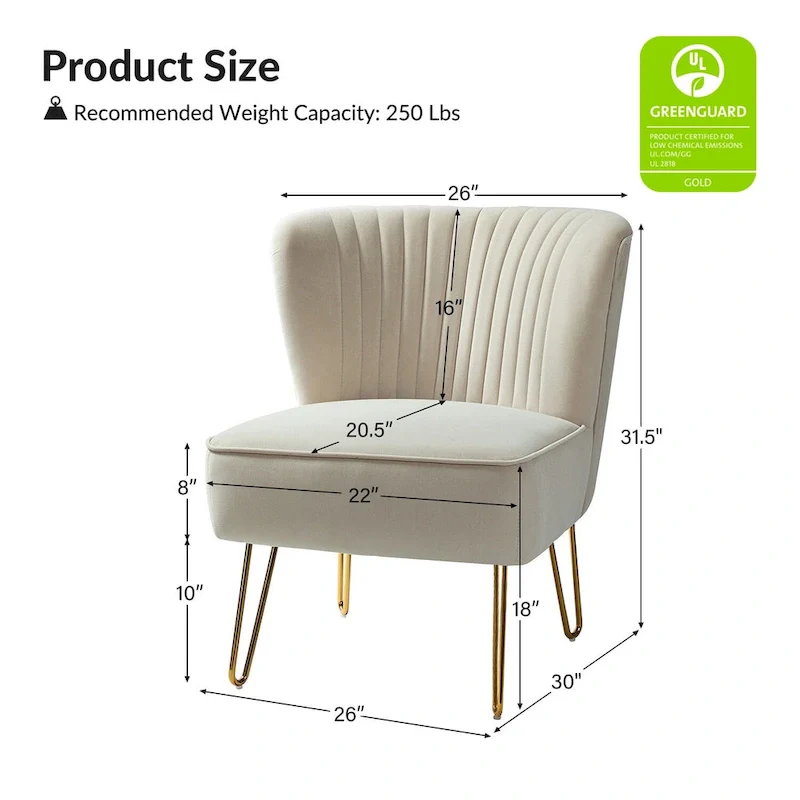 Barto Modern Velvet Tufted Side Chair with Golden Legs by HULALA HOME