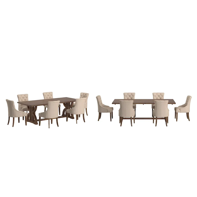 Bratislava Reclaimed Wood Table with Button Tufted Curved Back Chairs Dining Set