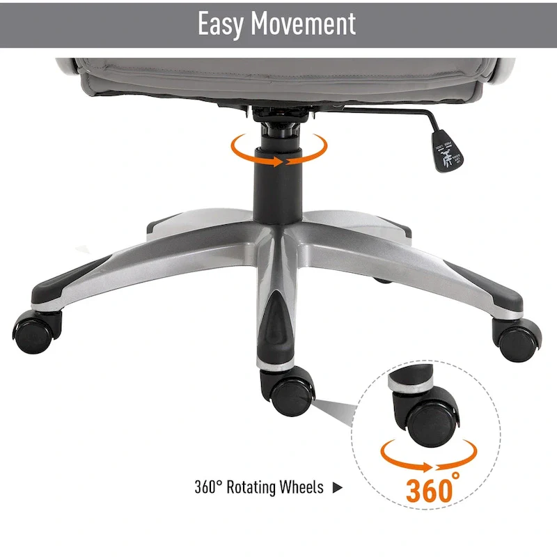 High Back 360 Swivel Ergonomic Home Office Chair with Flip Up Arms, Faux Leather Computer Desk Rocking Chair, Grey