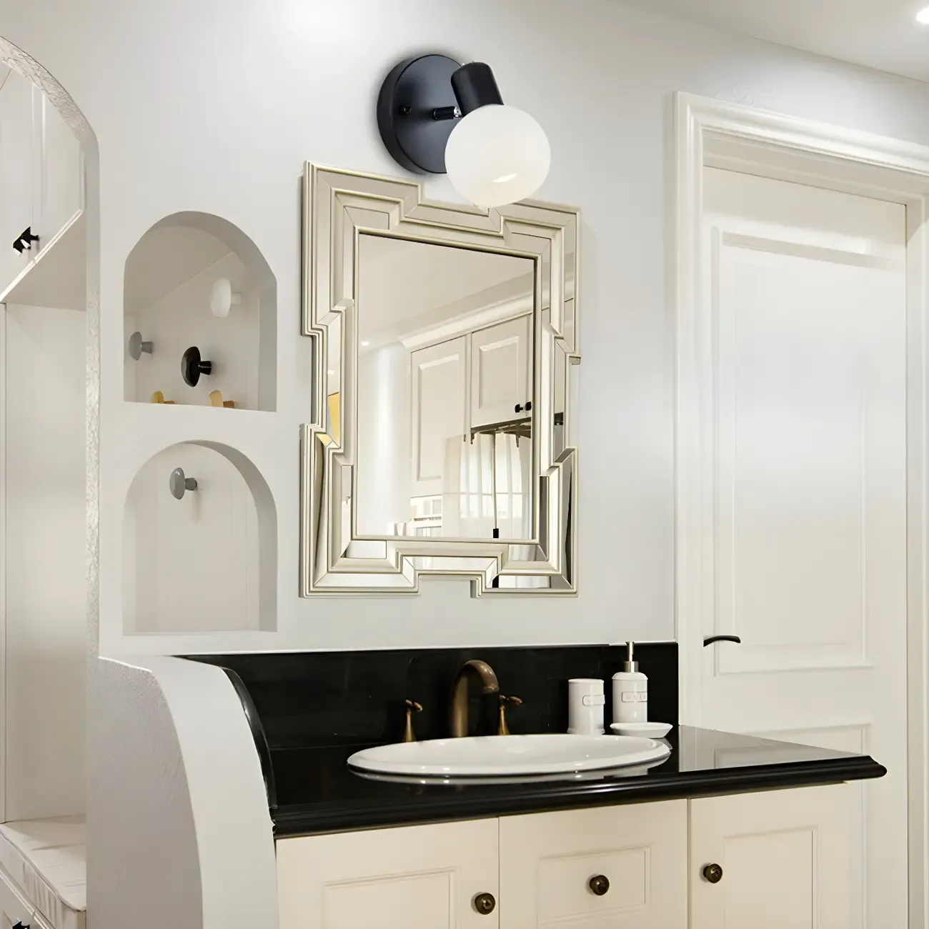 Modern Metal Black Glass Dome Bathroom Vanity Light
