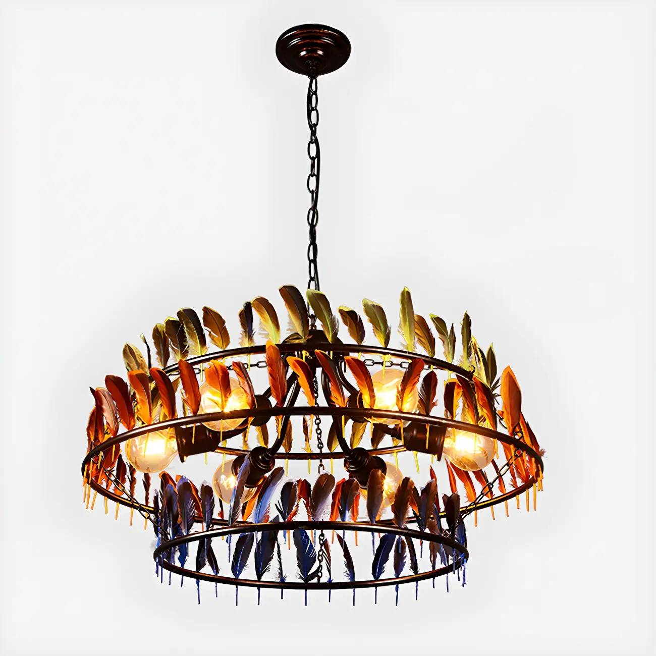 Art Deco 2-Tier Feather Hoop Chandelier with Adjustable Chain