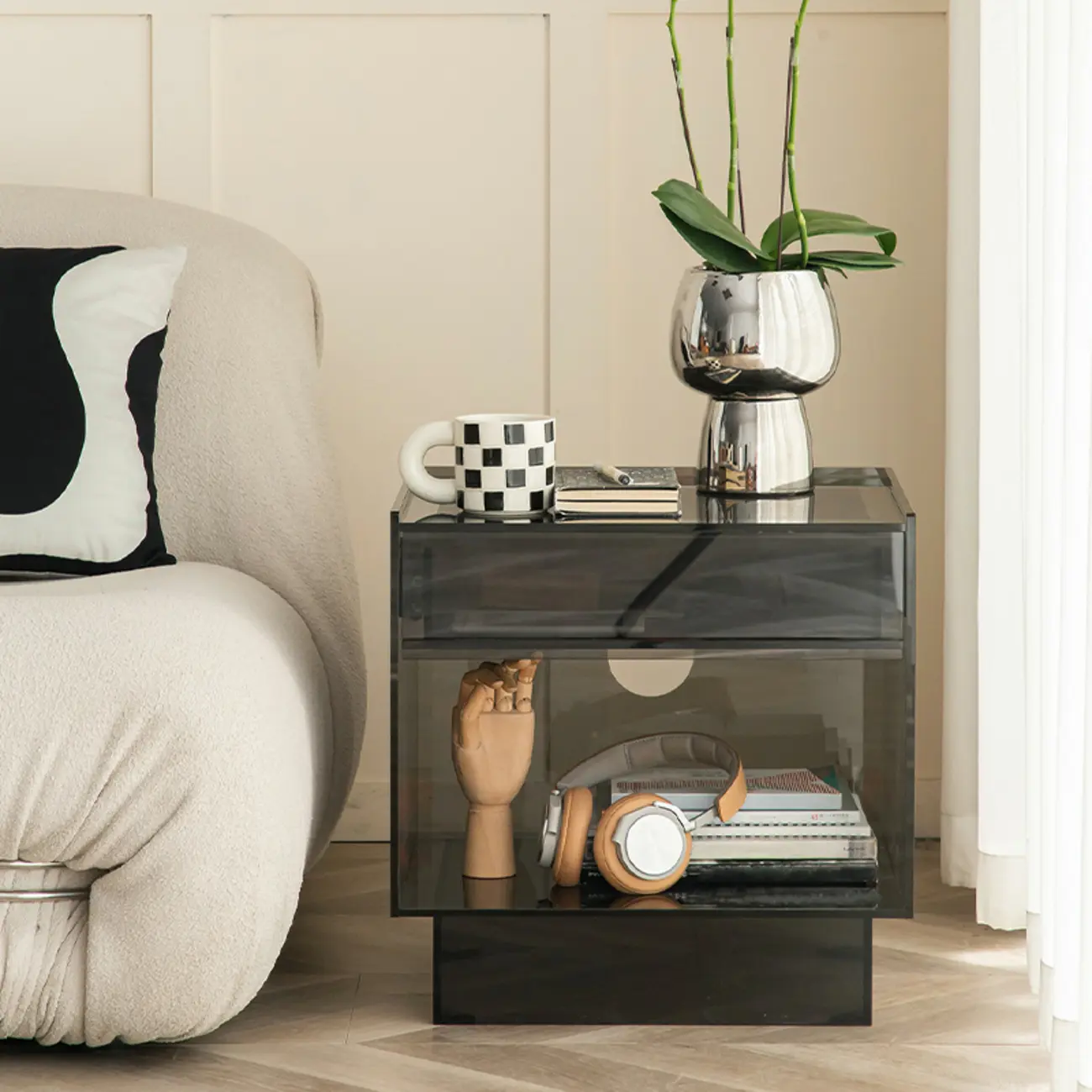 Modern Small Acrylic Nightstand with Drawer