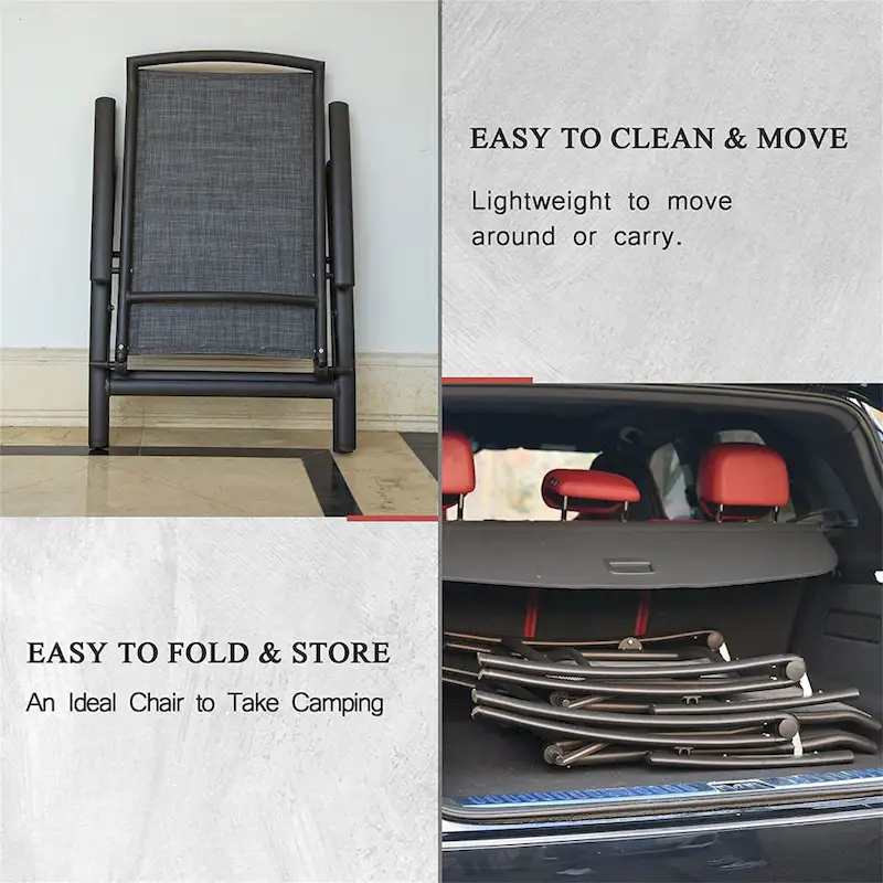 Folding Patio Chairs Set of 2, Reclining Sling Lawn Chairs with Adjustable High Backrest, Patio Dining Chairs(2 Chairs)