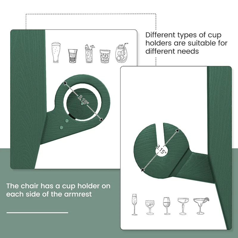 HDPE Modern All weather Adirondack Chairs with Cup-holders