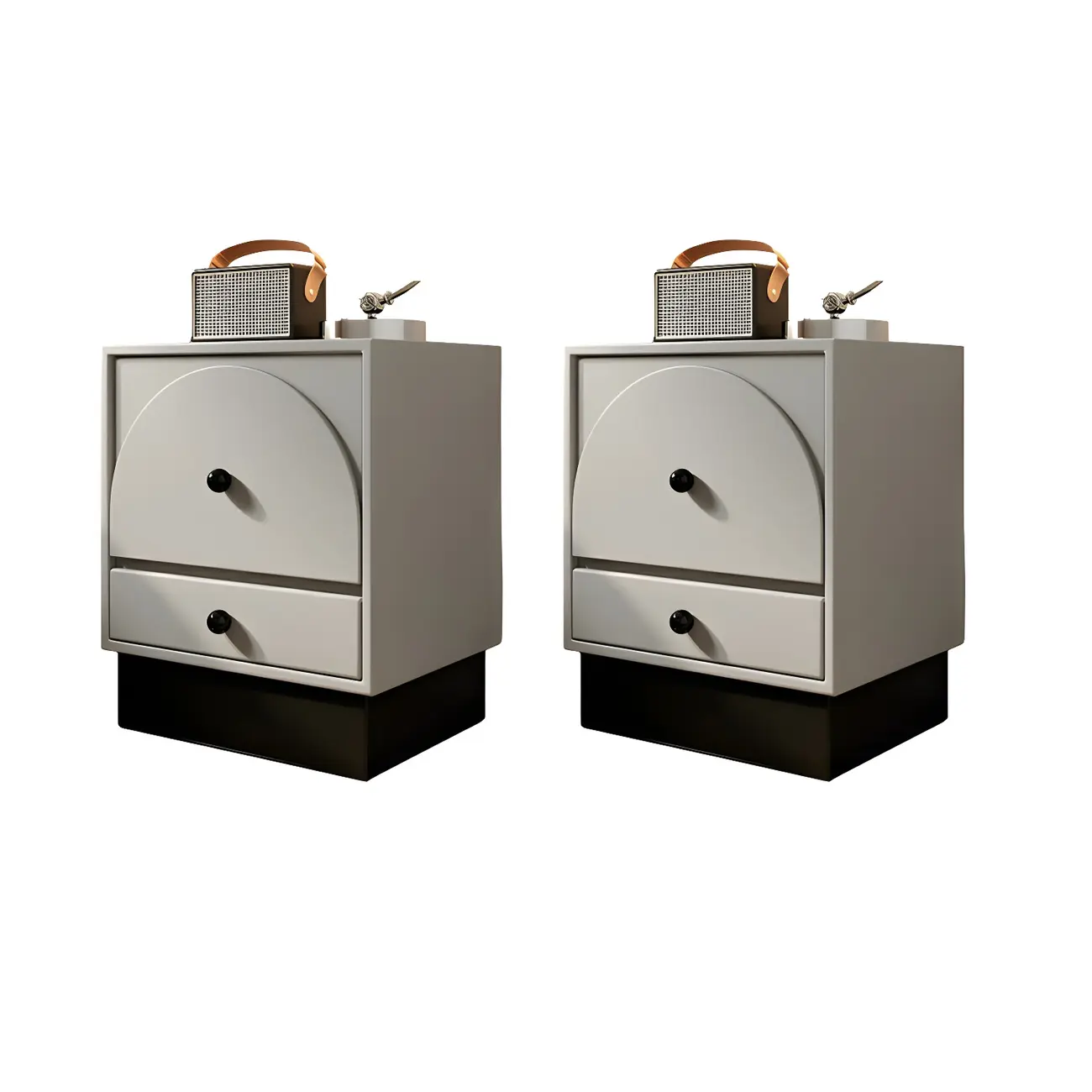 2 Drawers Modern Wood Off-White Nightstand