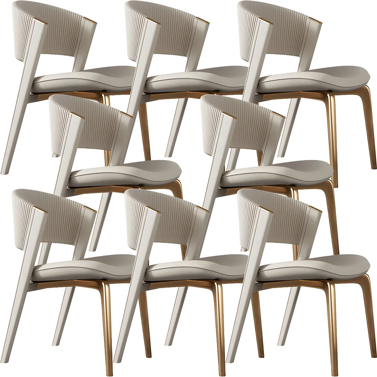 Off-White Faux Leather Brass Legs Dining Chair