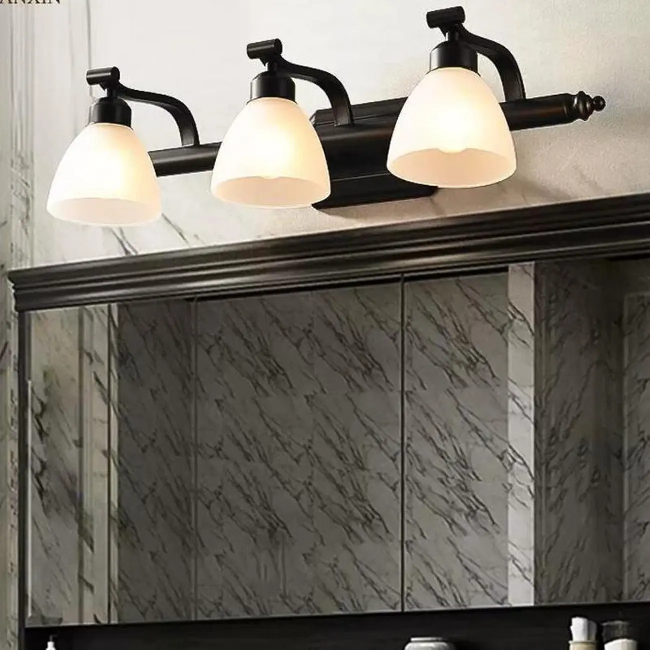 Modern Metal Bathroom Vanity Light with Frosted Glass