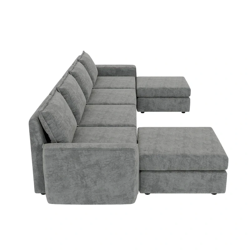 Nestfair Chenille Modular Sectional Sofa U Shaped Reversible Couch Free Combination 6 Seat Sleeper Sofa Bed with Ottoman