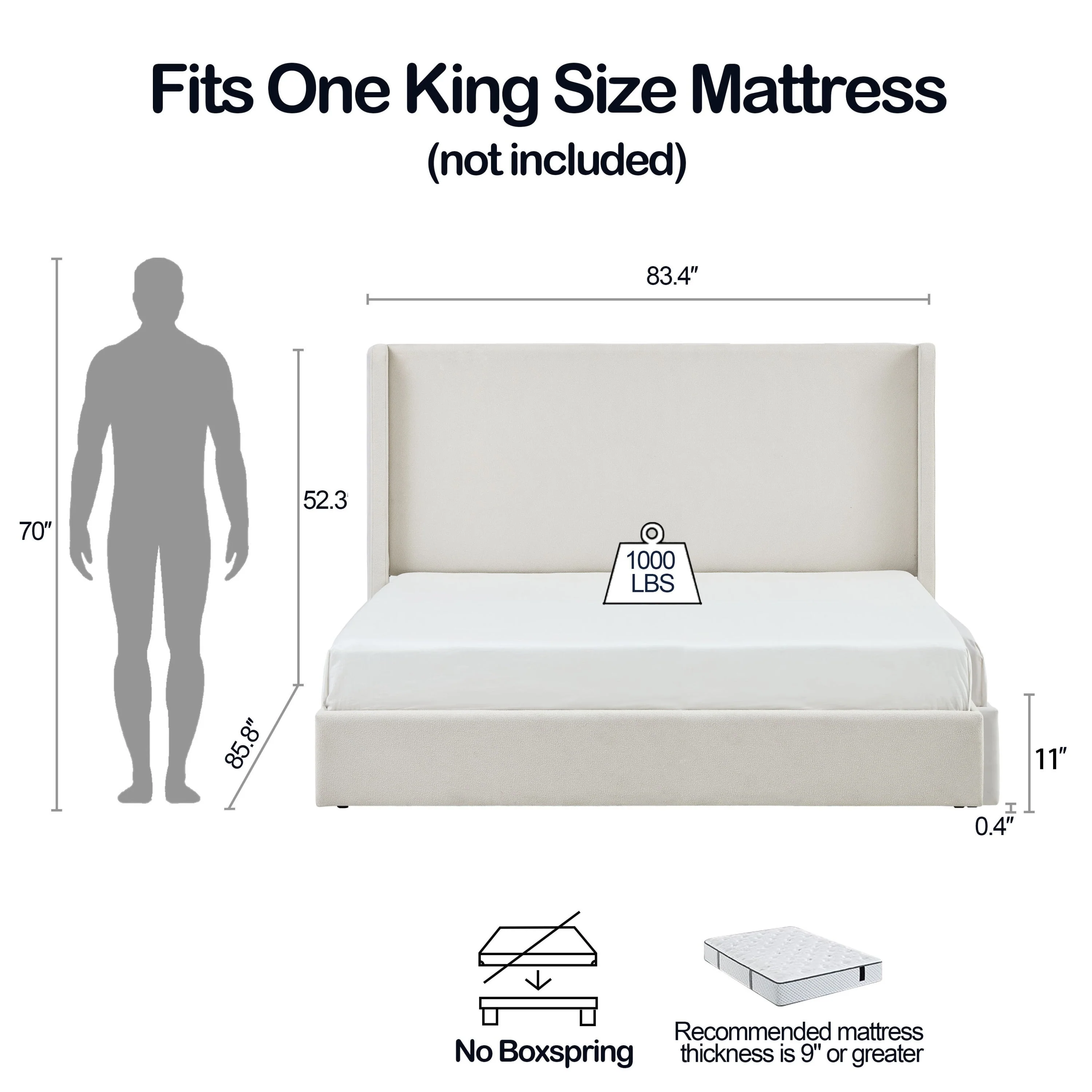 Carmen 52.3' Upholstered Wingback King Bedframe