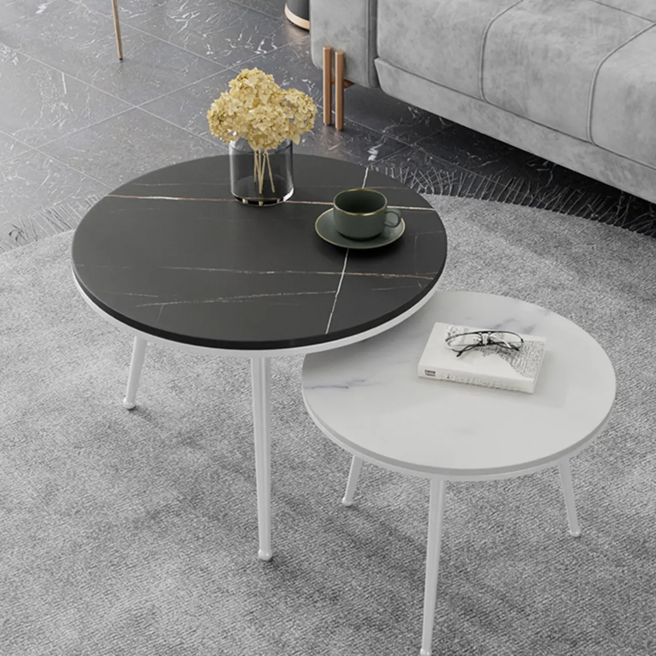 Modern Marble-Top 3 Legs Round Nesting Tables