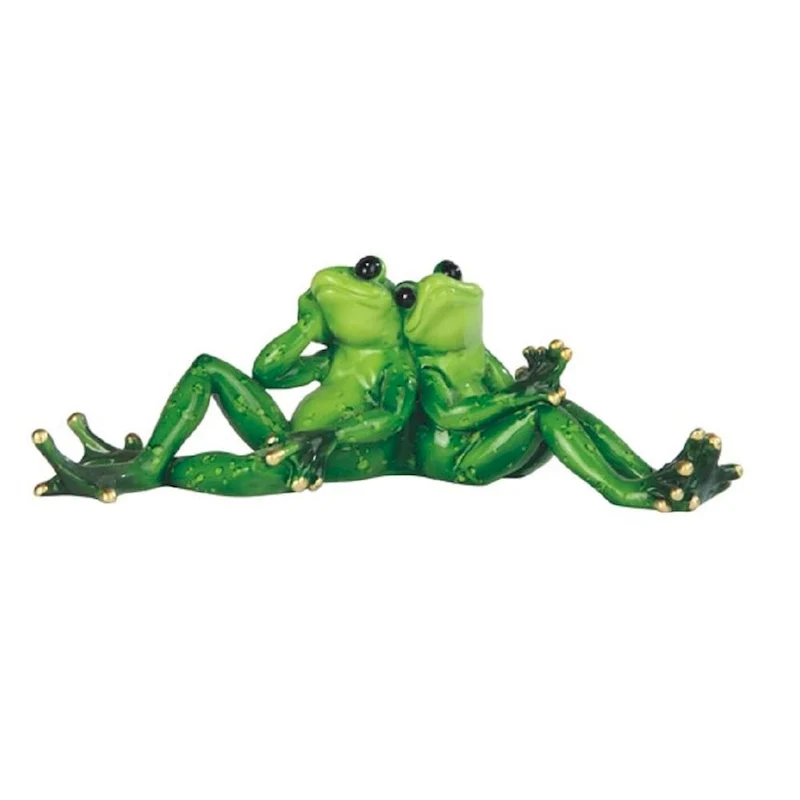 Q-Max 9 W Happy Frog Couple Leaning Back to Back Statue Fantasy Animal Decoration Figurine