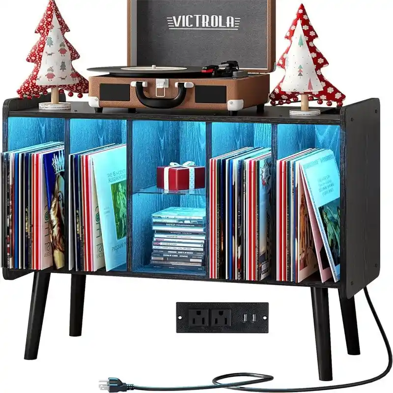 LED Record Player Stand - 14.2D x 32.5W x 27.2H
