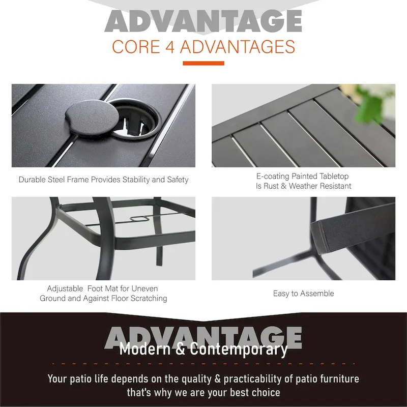 5-Pieces Patio Dining Set, Including 1 Steel Frame Table with Umbrella Hole and 4 C spring Patio Chair