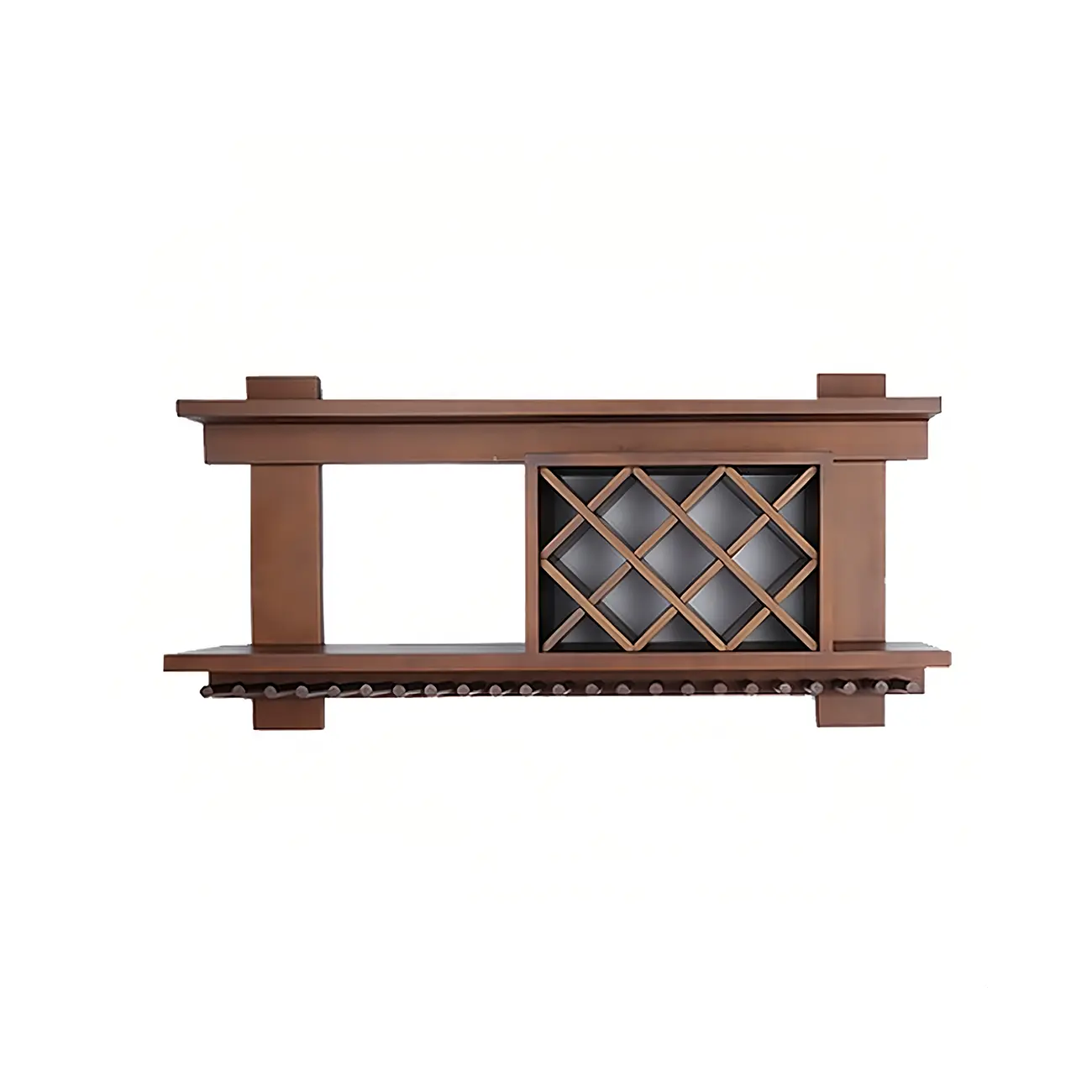 Pine Wooden Wall-Mounted Display Open Wine Bottle & Glass Rack