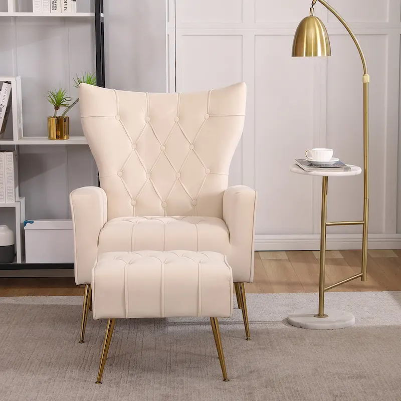 Upholstered Wingback Chair with Ottoman