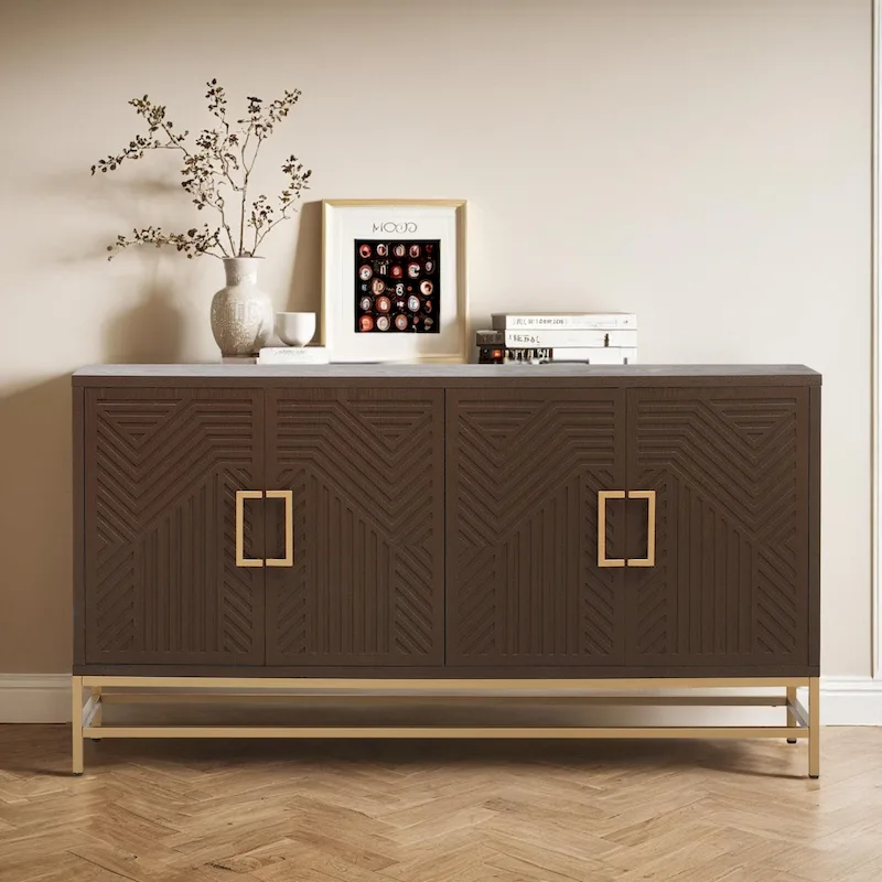 Retro Style Sideboard with Adjustable Shelves, Rectangular Metal Handles and Legs for Kitchen, Living room, and Dining Room