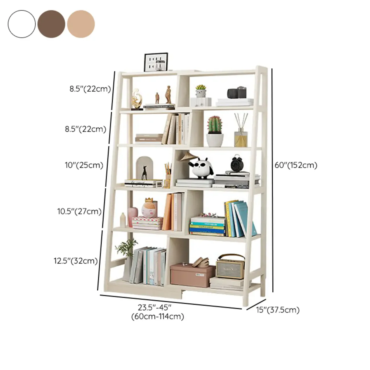 5-Tier Walnut Wooden Open Ladder Bookshelf