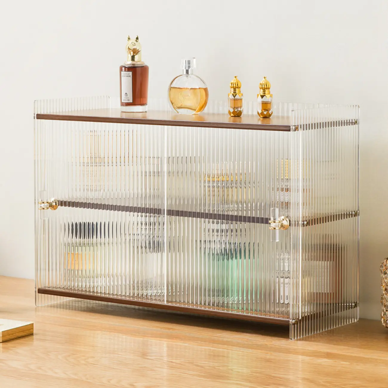 Natural Rectangular Glass Sliding Door Display Cabinet