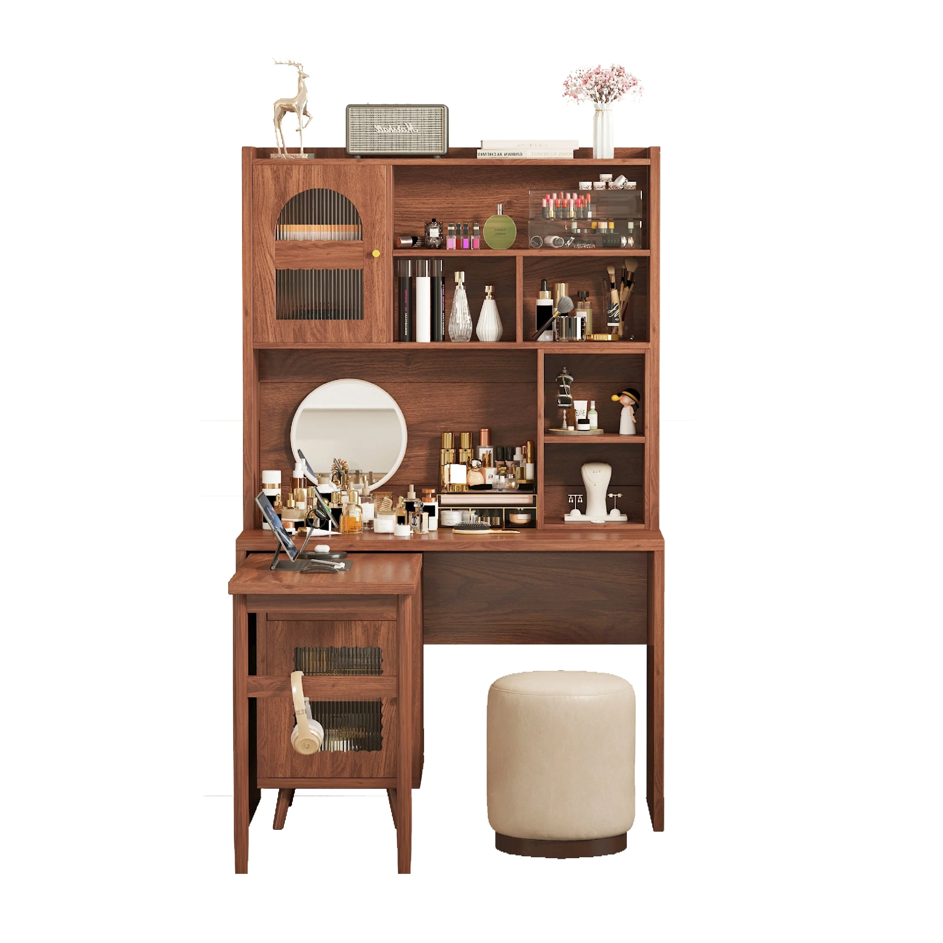 Walker Edison | Computer Desk with 90 Degree Rotating Desktop and Storage