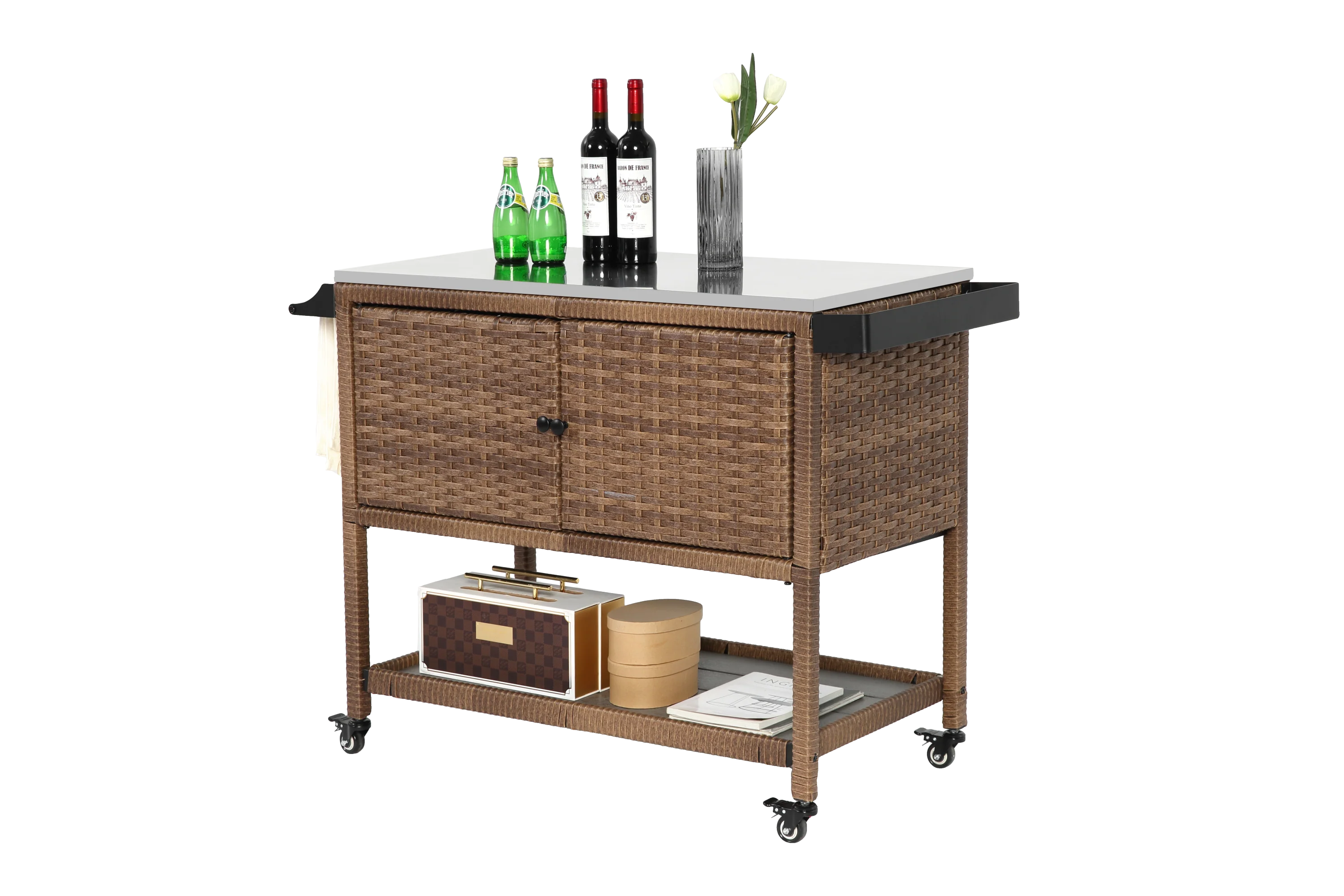 Walker Edison | Outdoor Brown Wicker Bar Cart