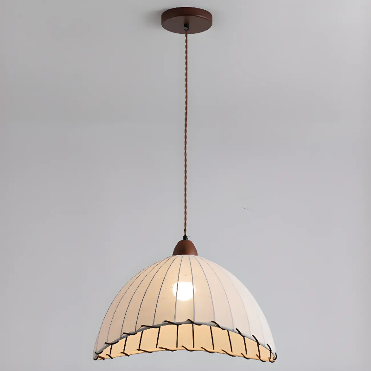 Dome-Shape White Fabric Rope Pendant Light Residential Use