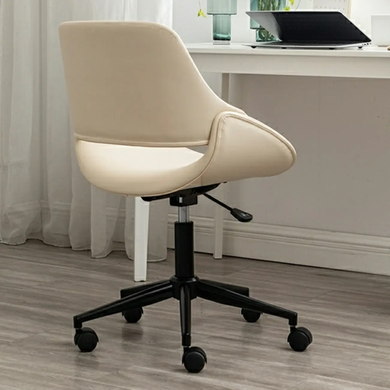 Open-Back Beige Office Chair with Casters