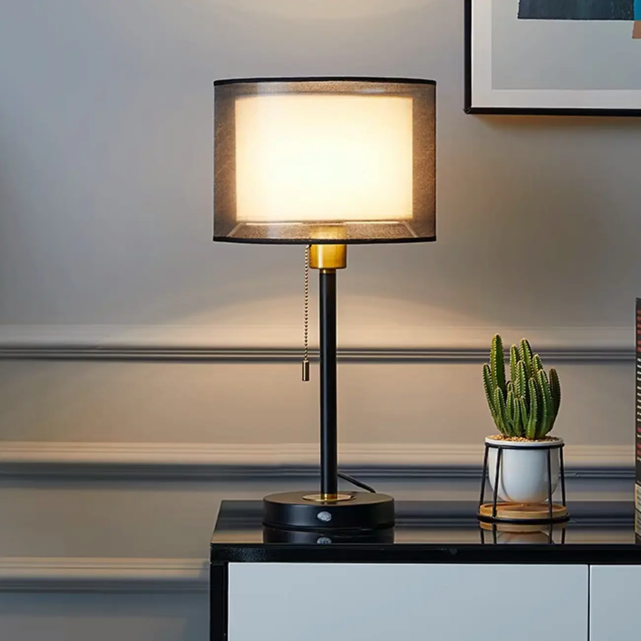 Modern Metal LED Table Lamp with Fabric Shade