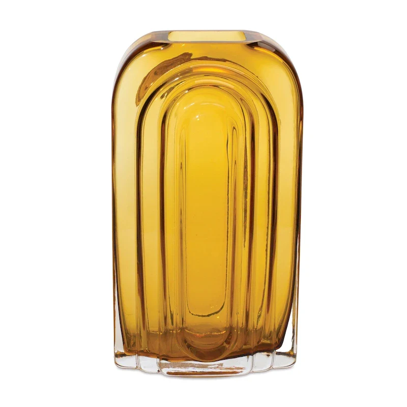 Rounded Amber Glass Vase 9.75 H