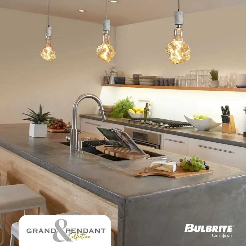 Bulbrite LED Grand Bulb and Pendant Kit of (1) 4 Watt Antique Glass 13  Glacier Shaped Bulb