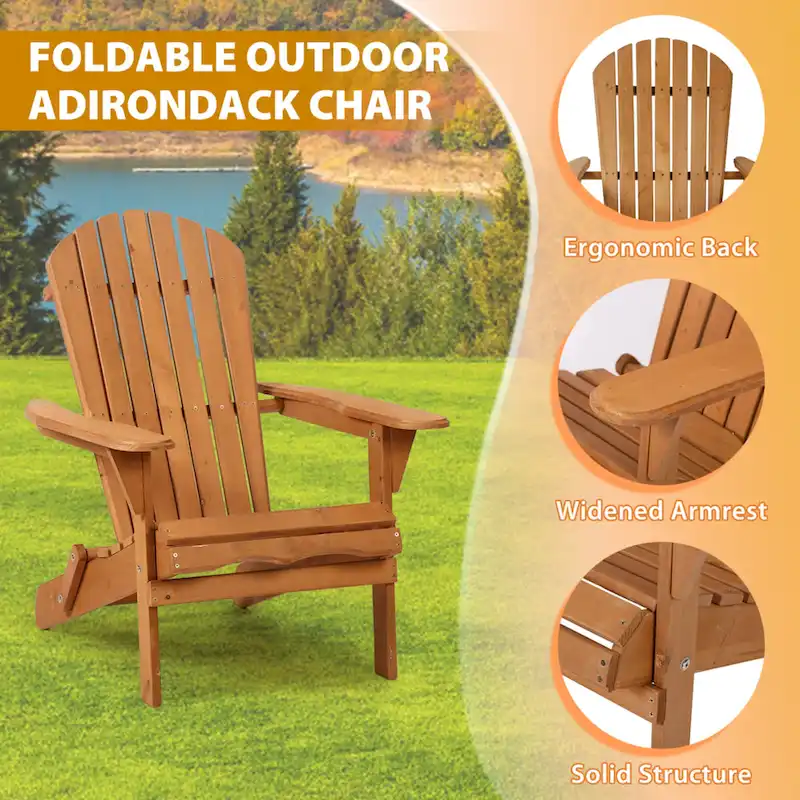 Wesley Natural Solid Wood Foldable Adirondack Chair With Slat Seat