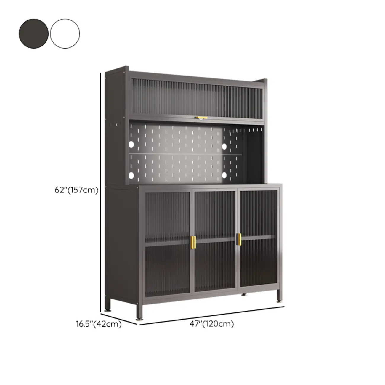 Modern Steel Multi-Shelf Sideboard with Pegboard Back