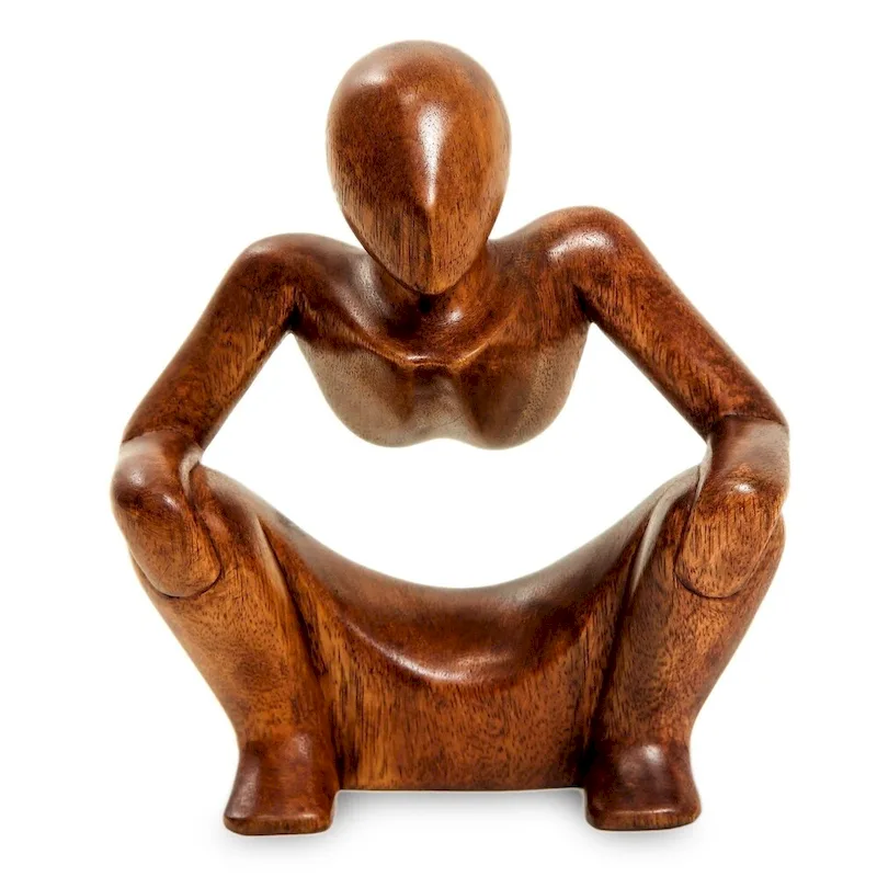 NOVICA Handmade Seated Man Modern Wood Sculpture (Indonesia) - 8.25  H x 7  W x 2.8  D