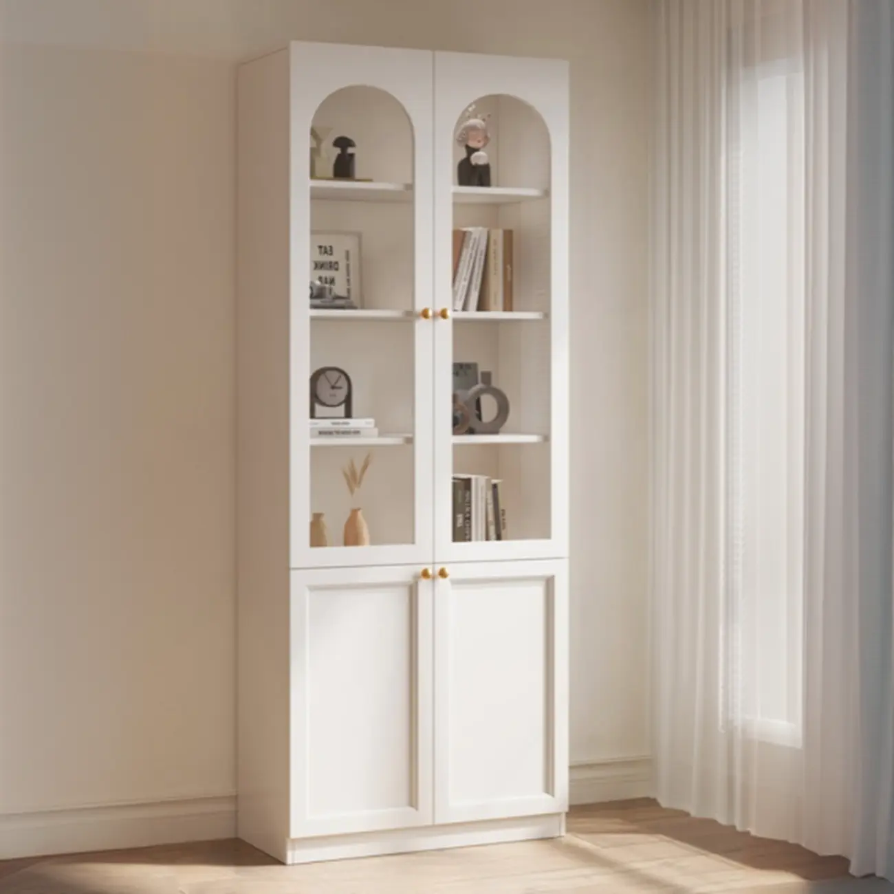 Modern Reclaimed Wood Bookcase with Glass Doors