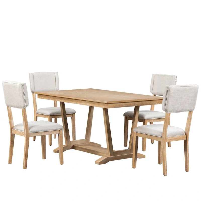 5-Piece Wooden Dining Table Set with 59 Rectangular Table & 4 Chairs