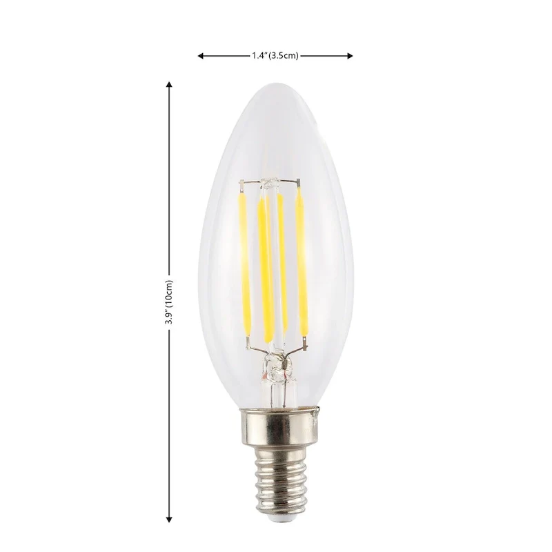 Classic Non-Dimmable C35-4W LED Edison Glass Bulbs with E12 Base, 80+ CRI, Warm White 2700K, Clear (Pack of 6) by JONATHAN Y