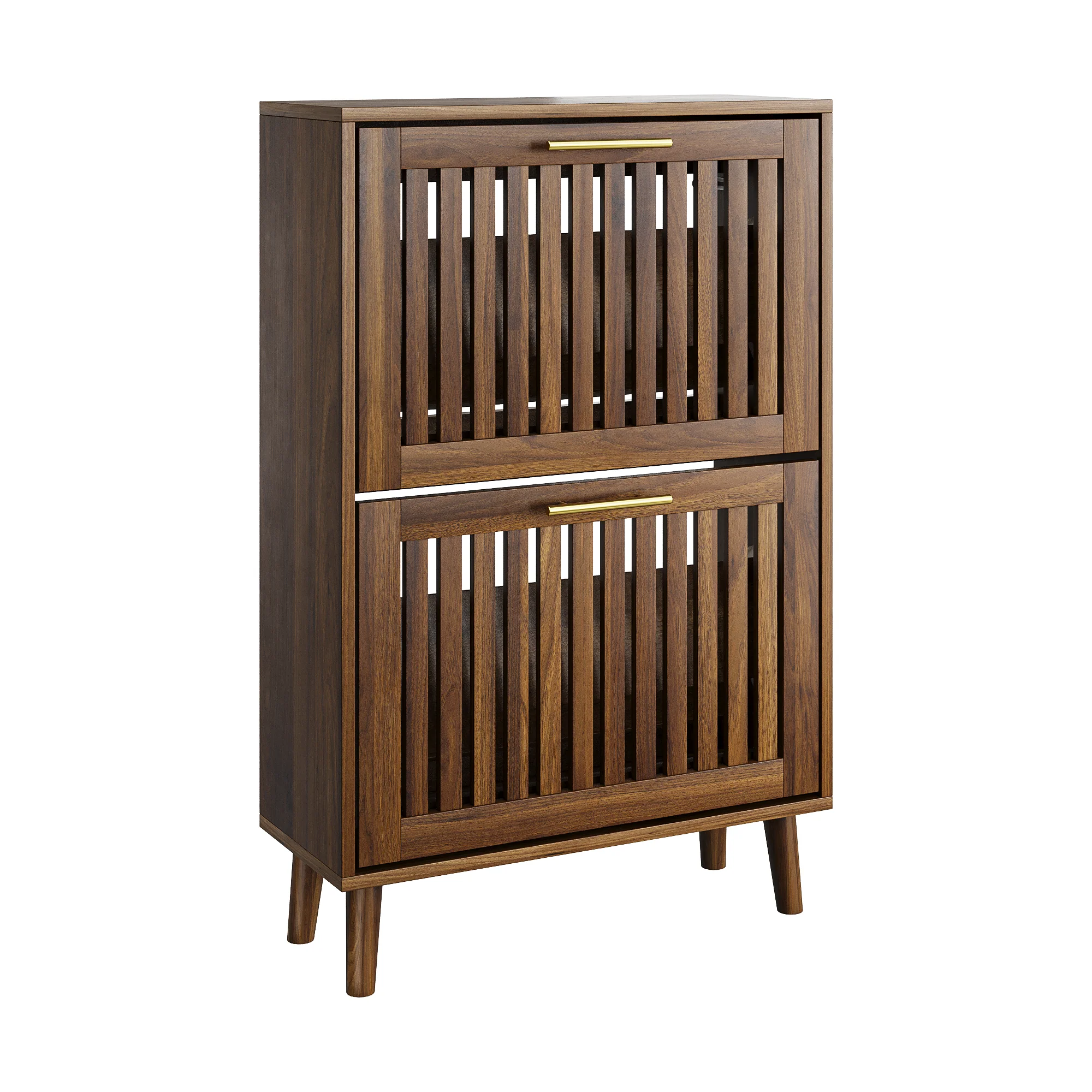 Medieval Modern Walnut Shoe Rack Entryway Cabinet