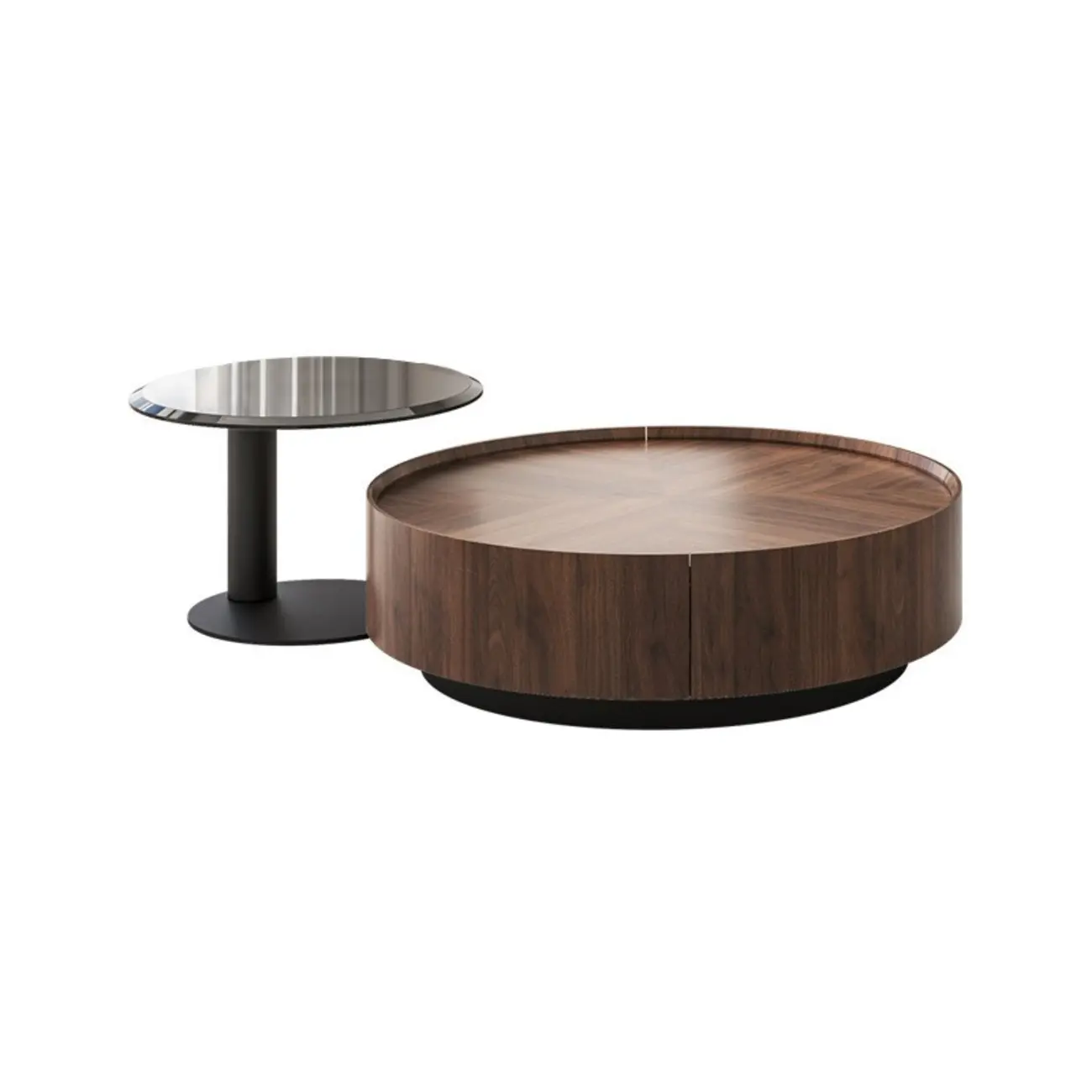 2 Drawers Round Reclaimed Wood Nesting Pallet Coffee Table