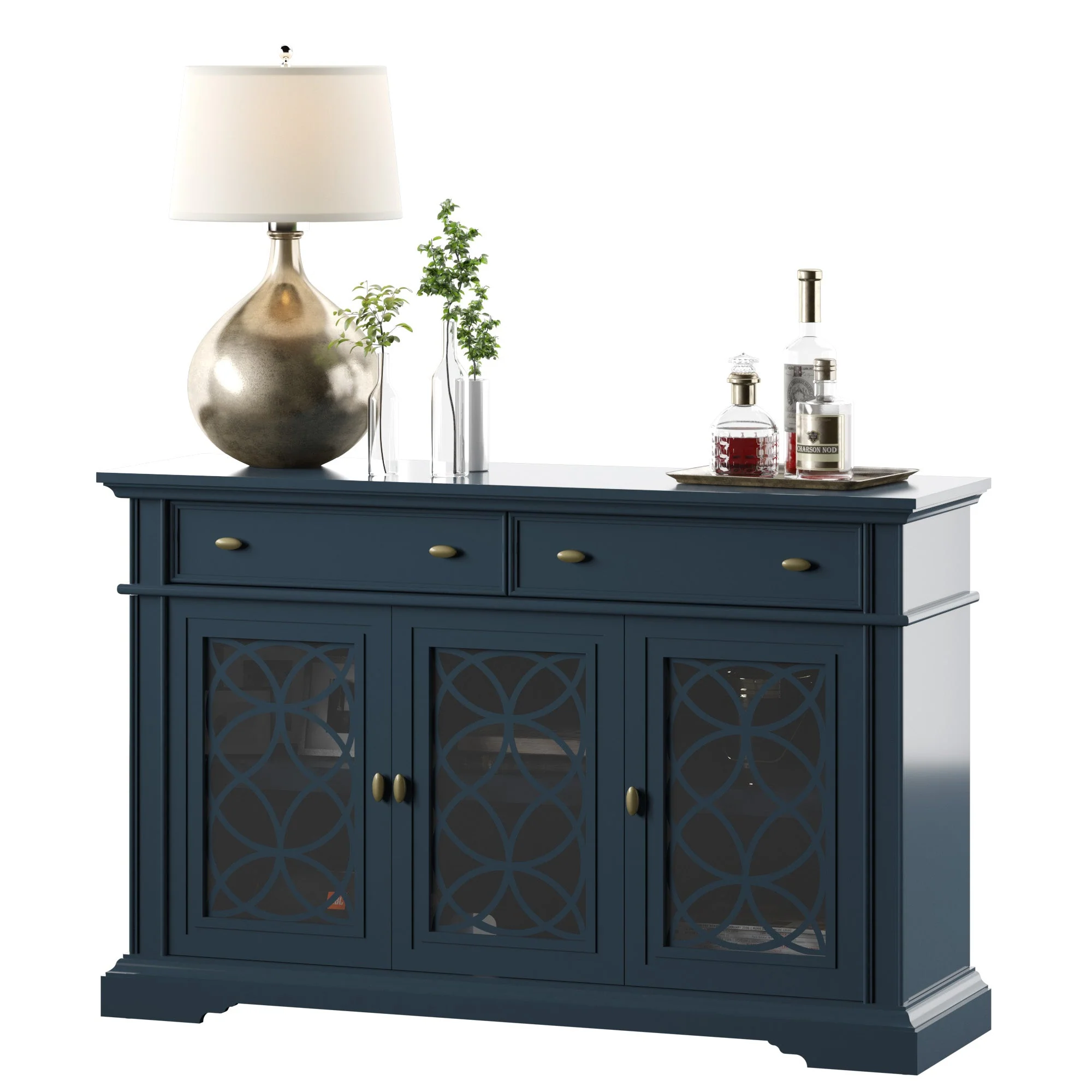 Farmhouse Traditional 52 Buffet Sideboard with Accented Glass-Front Doors