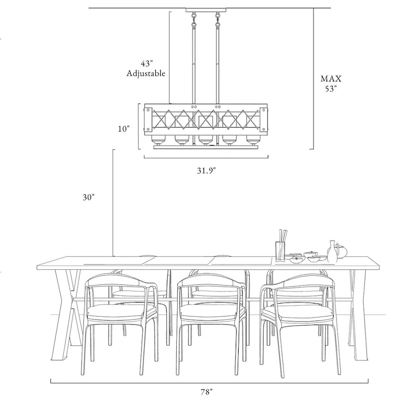The Gray Barn 5-Light Farmhouse Rectangle Chandelier Rustic Island Lights - W31.9  * E10.6  * H10.2