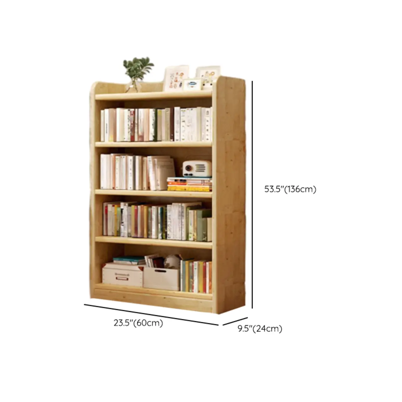 Rustic Vertical 5-Tier Closed Back Wooden Bookshelf