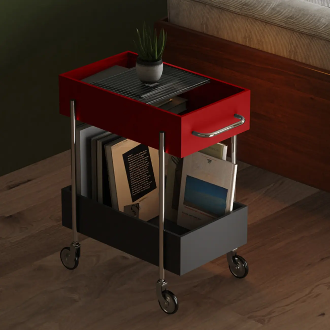 Trendy Black 2-Tier Small Side Table with Casters